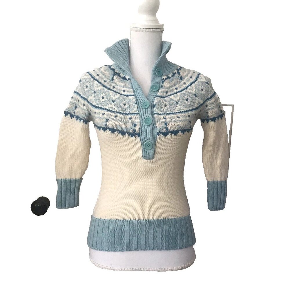 Vintage Banana Republic Blue and Ivory Fair Isle Pullover Sweater